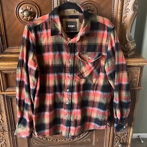 CQR black, red and green plaid button down shirt Evermore sz M